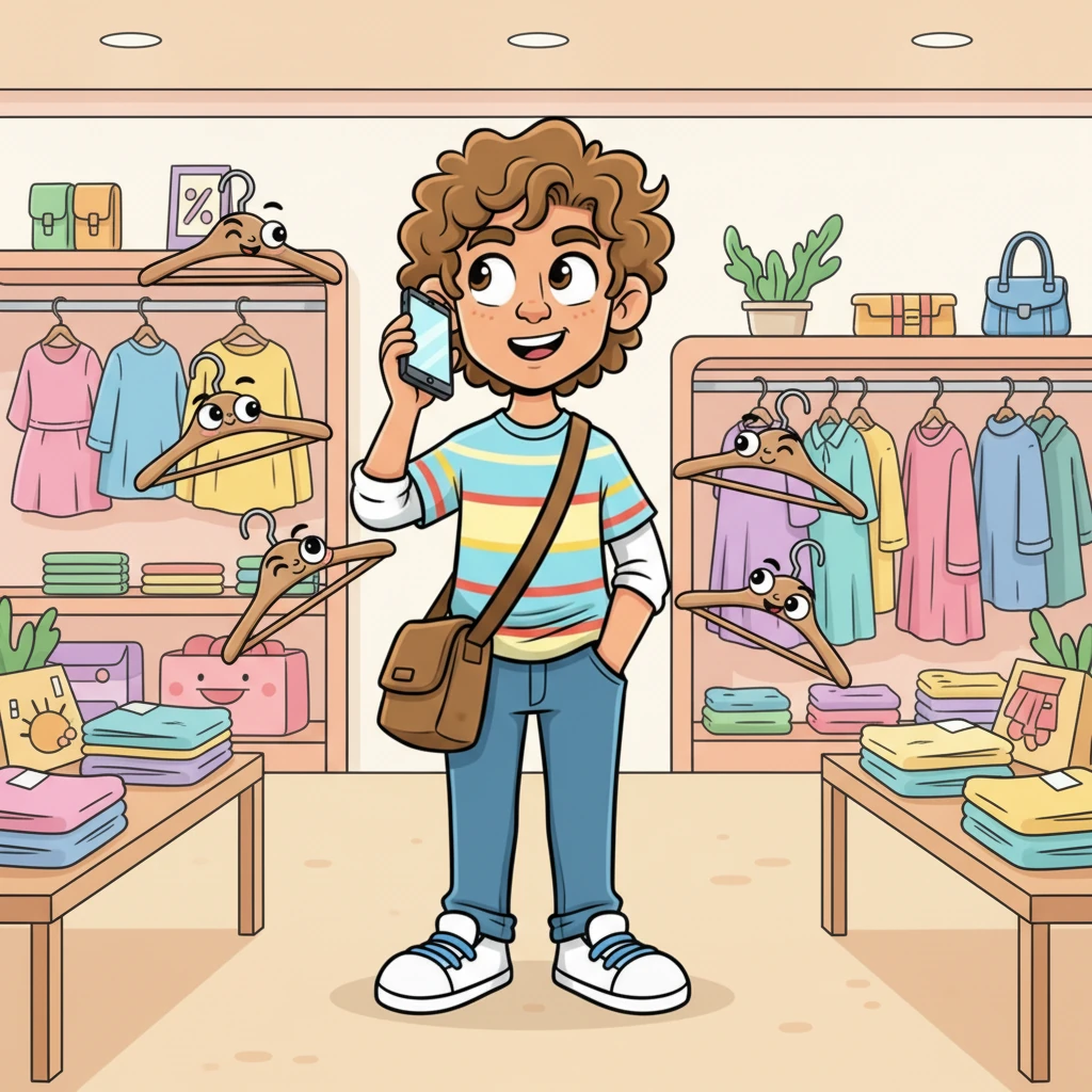 He arrived at Zudio earlier than planned, trying to look casual as he ambled through the aisles. Arjun pretended to browse, even calling a friend to pass the time, all while secretly peeking towards the entrance. Playful clothes hangers seemed to wink at him, sharing in his secret anticipation.