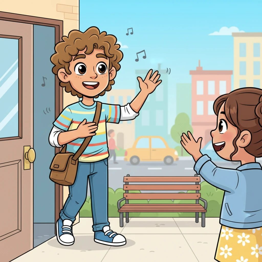 Quick as a flash, Arjun stepped outside, a wide, genuine smile spreading across his face, leaving no room for awkwardness. He waved a friendly greeting, feeling a warmth spread through him as they met face-to-face. The city sounds seemed to fade into a gentle hum around them.