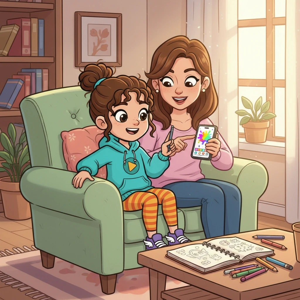 Ava loved to draw, and she spent hours sketching in her notebook. One sunny afternoon, her mom showed her how to use a drawing app on her phone. Ava was instantly captivated by the colorful possibilities.