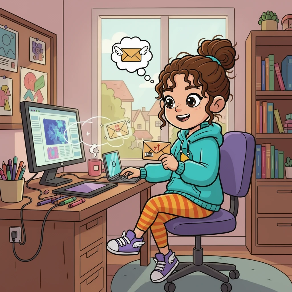 Slowly, people began to notice Ava's work. She received her first order! Ava carefully packaged the digital art and emailed it to the customer, filled with excitement and pride.