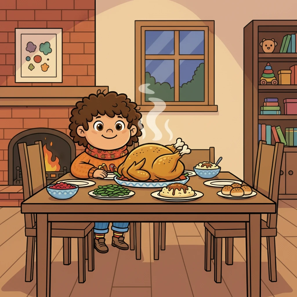 The centerpiece was the star of the show: a golden-brown, perfectly cooked chicken! Pipkin's eyes sparkled as he imagined the delicious feast.