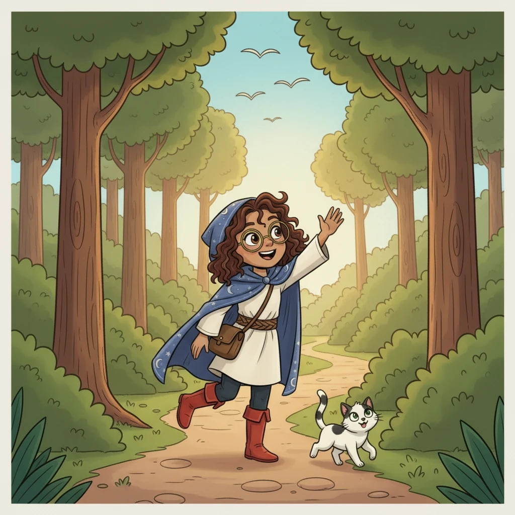 The next morning, Luna awoke to the sound of birds singing. She thanked the fairy and the woods for their hospitality. With a heart full of joy, she began her journey home, Mittens happily trotting beside her.