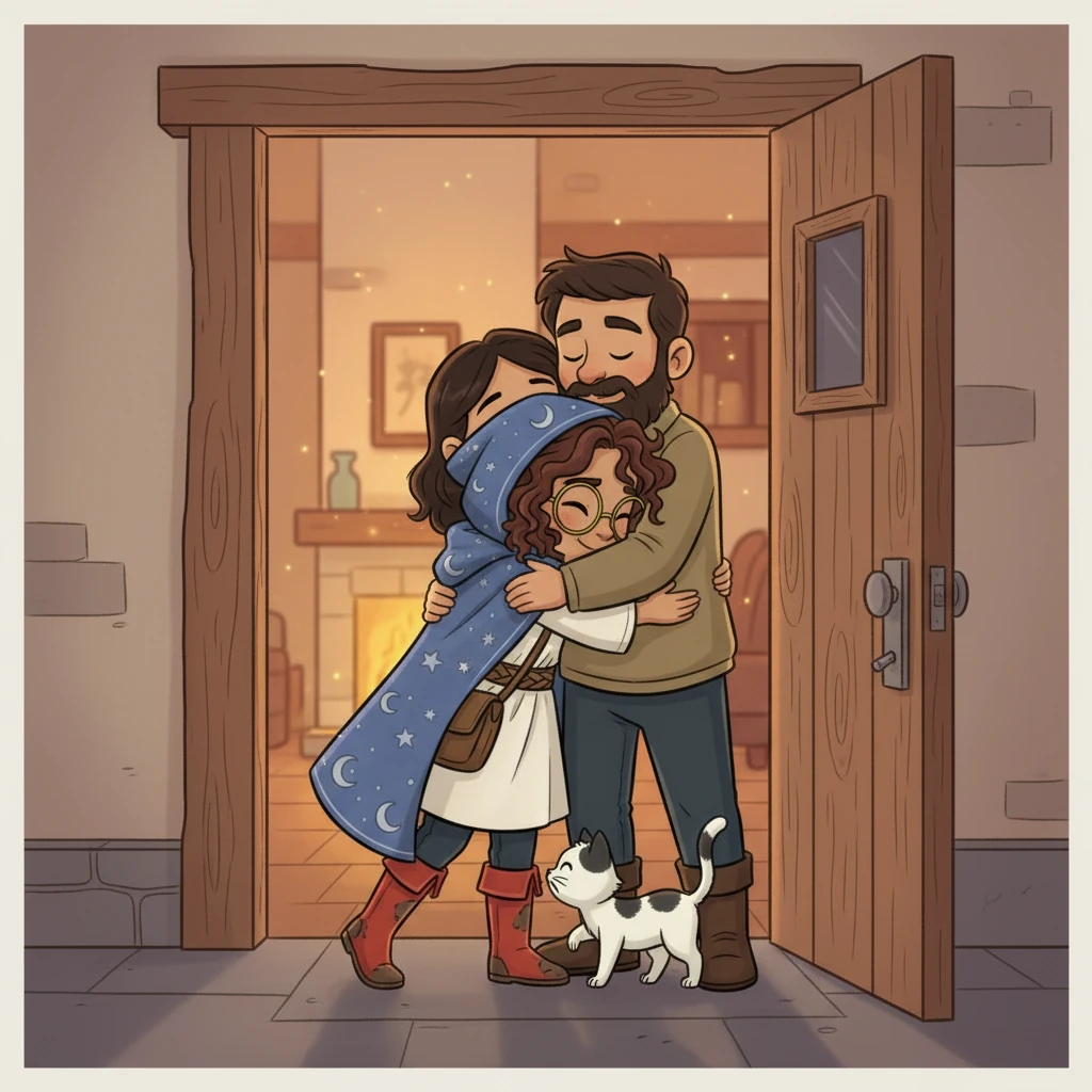 Luna returned home, her red boots a little muddy but her spirit soaring. She hugged her parents, eager to share tales of the magical Whispering Woods and her new fairy friend. She knew she'd visit again soon.