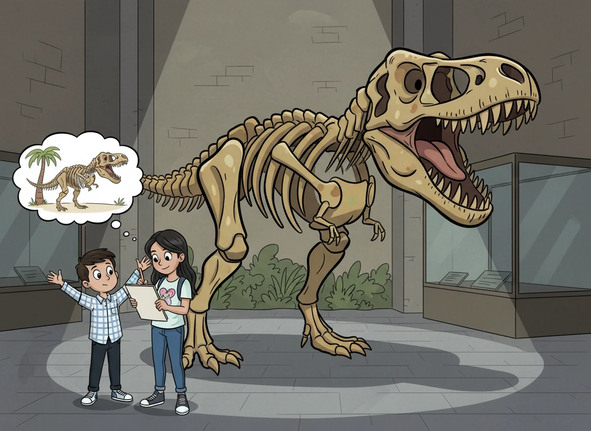 En la siguiente sala, un Tyrannosaurus Rex rugía imponente. Jacibe, con su habilidad, dibujaba cada detalle del feroz depredador. Eydan, imaginaba al T-Rex en acción.