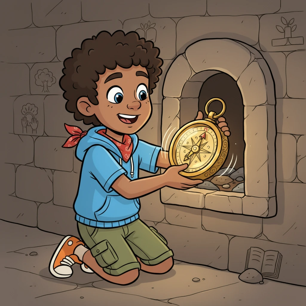 From the hidden compartment, they carefully lift out a beautifully ornate, gleaming brass compass, its needle spinning playfully. It's the true "cornerstone," inscribed with a message of community and preserving history, far more precious than any jewel.