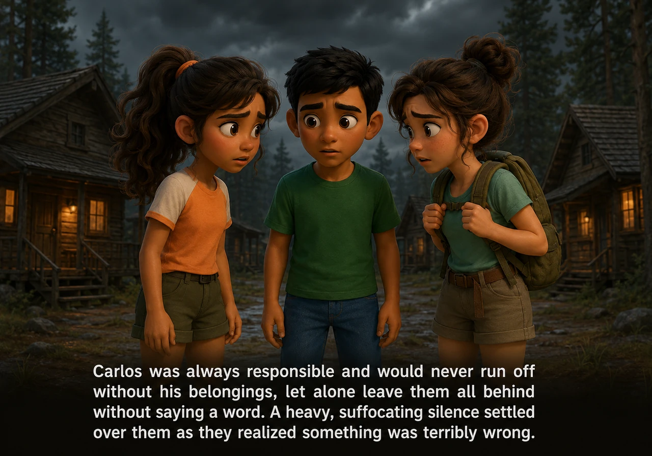 Gathered in a tight circle outside the cabins, the four remaining friends looked at each other with pale faces and wide eyes. Carlos was always respon