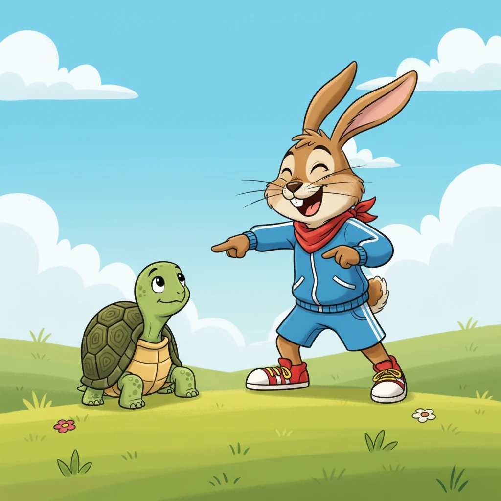 Tilly, a very kind and wise tortoise, looked up. 'Perhaps I am slow, Herbert, but I am steady. Why don't we have a race?' she suggested calmly.