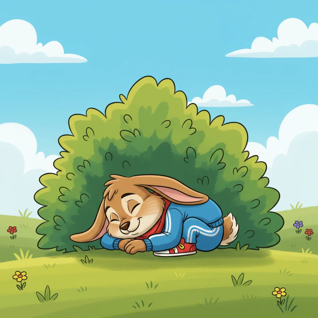 Herbert ran so fast that soon he couldn't even see Tilly. He thought, 'Tilly is so slow, I have plenty of time for a nap!' He found a cozy spot under a bush and fell asleep.