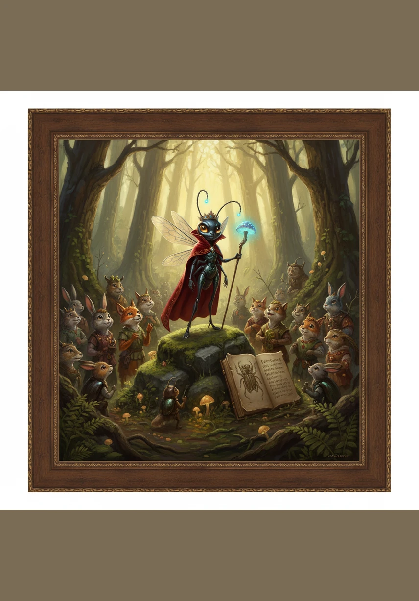 GretANT stood upon a mossy stone, watching the morning dew sparkle like diamonds on the emerald leaves. The forest hummed with a perfect, ancient rhythm, where every creature took only what they needed to survive in the dappled sunlight.