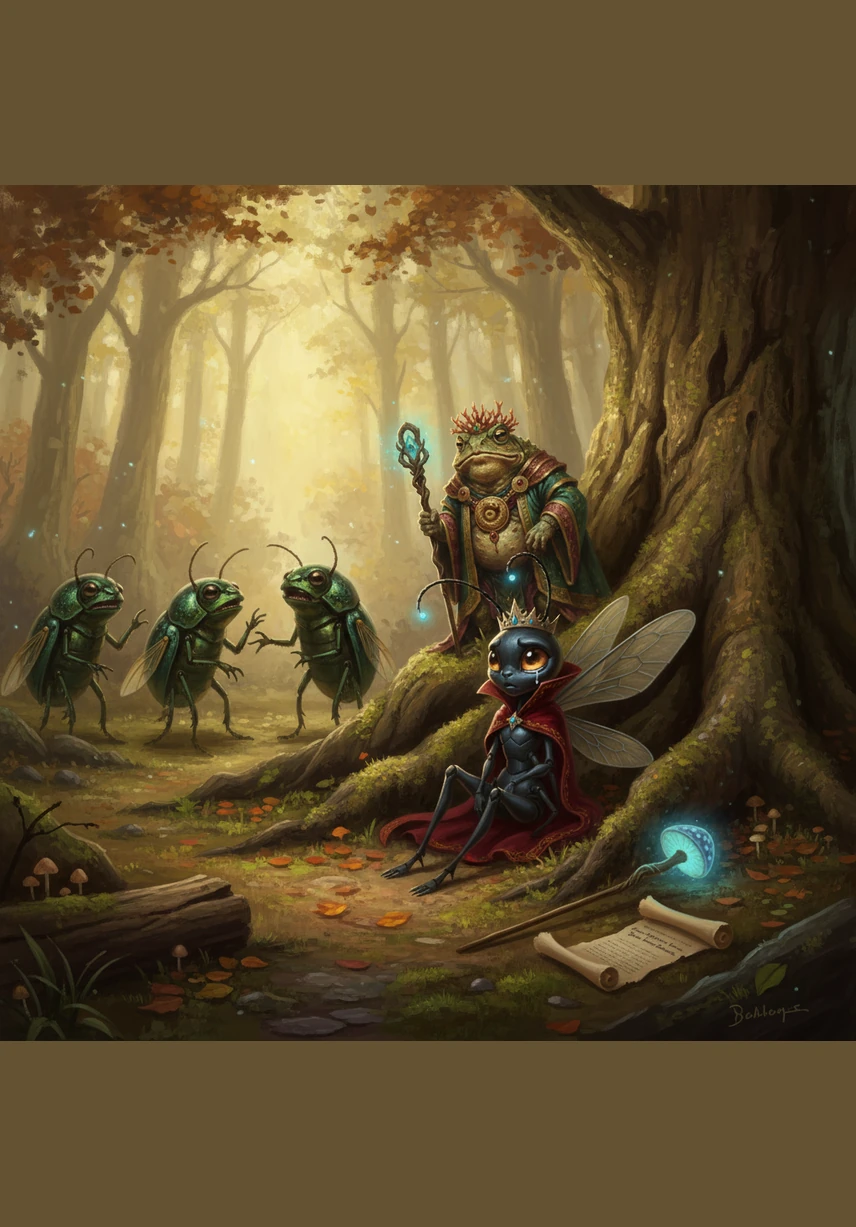 While resting near a withered wildflower, GretANT noticed a tiny beetle struggling to find a single drop of nectar in a place once overflowing. She realized with a heavy heart that by taking everything for themselves, the colony had broken the invisible threads that kept the forest alive.