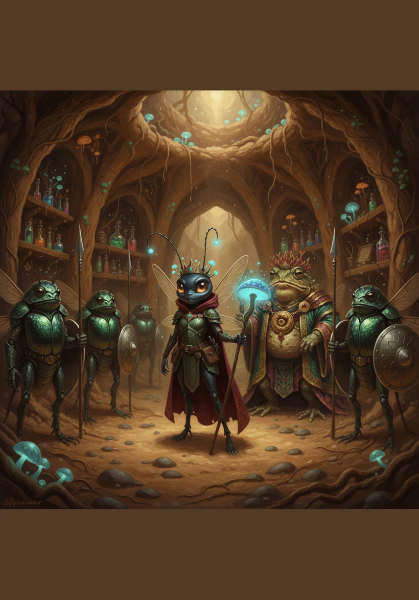 Returning to the mound, GretANT stood before the Queen and her sisters, her voice trembling but clear as she spoke of the dying woods. She shared her vision of a world where the ants were not just consumers, but guardians of the green, urging them to look beyond their own walls.