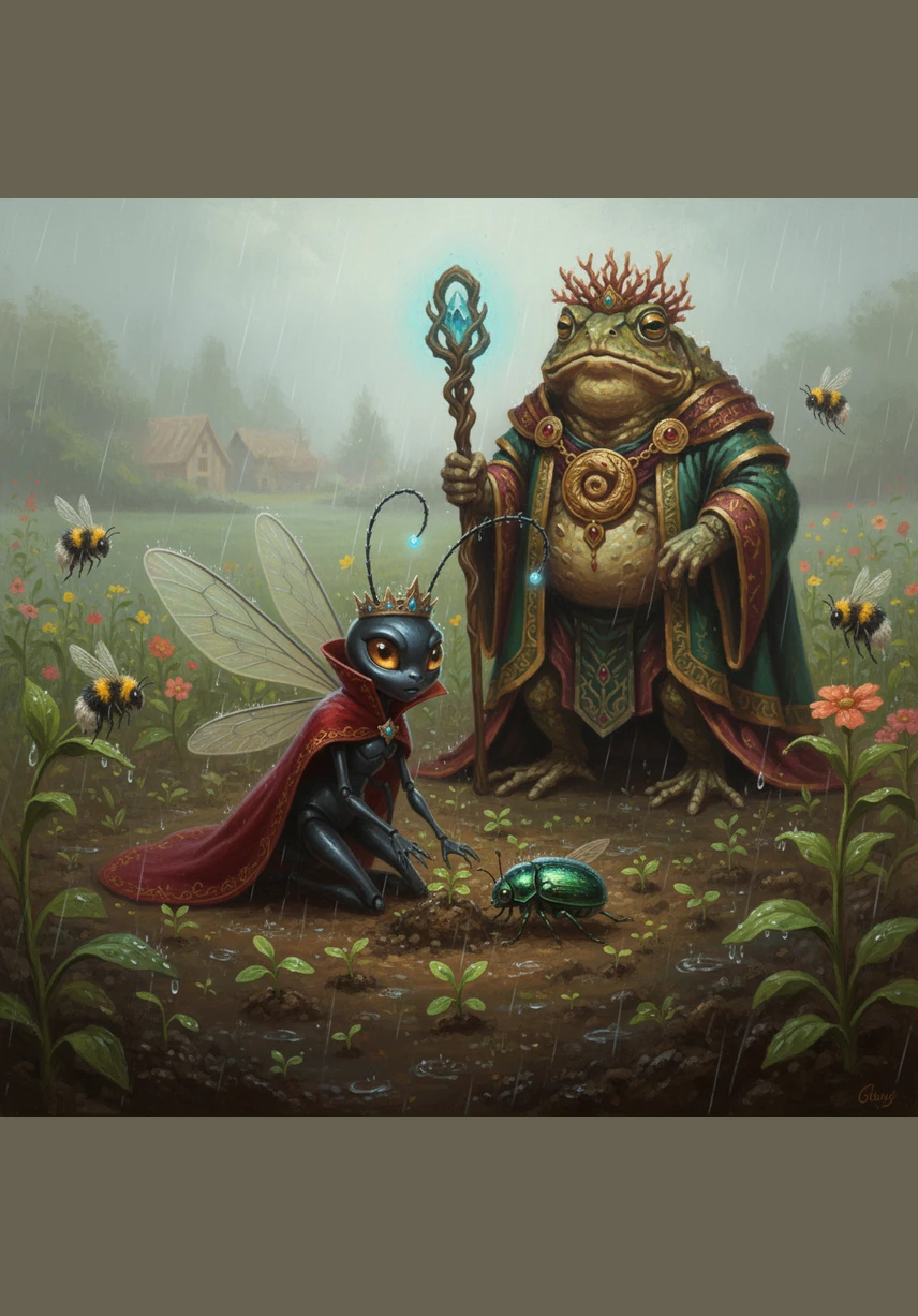 Gentle rains finally returned, soaking into the nurtured soil and coaxing the first brave sprouts from the ground. GretANT worked alongside bees and beetles, realizing that true abundance comes from sharing the burden of care and respecting the limits of nature.