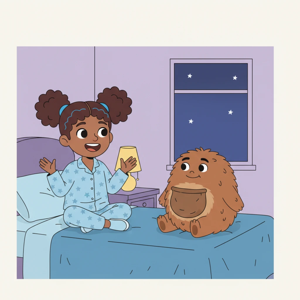 That evening, Gracie told Barnaby all about her wonderful day, her eyes sparkling. Barnaby sat proudly on her bed, his worry pouch feeling light and empty. Gracie knew tomorrow would be just as much fun, with no wobbly jellybean worries in sight.