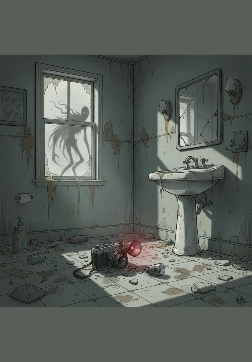 The final image was perfectly clear, showing an empty bathroom with the camera lying broken on the floor. Elara was nowhere to be seen in the photograph or the room. The only thing left was the faint sound of a mechanical shutter clicking one last time in the silence.