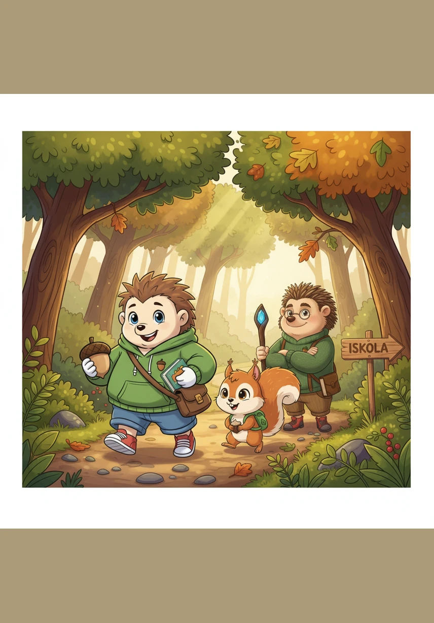 Böki walks through the forest toward school with his long shoelaces dragging in the dirt behind him. He holds his head high and pretends not to notice that he is tripping over his own feet with every few steps.