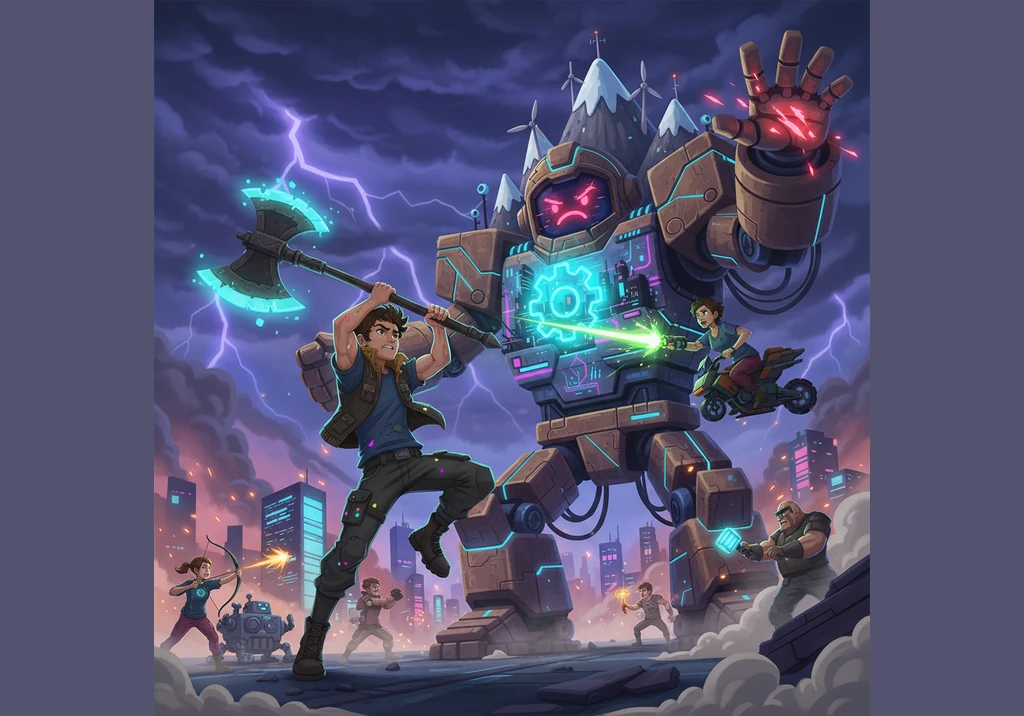 Upon reaching the ground, Jack grabbed a sharp axe and swung it with all his might at the beanstalk's base. The giant plant tumbled to the earth, and