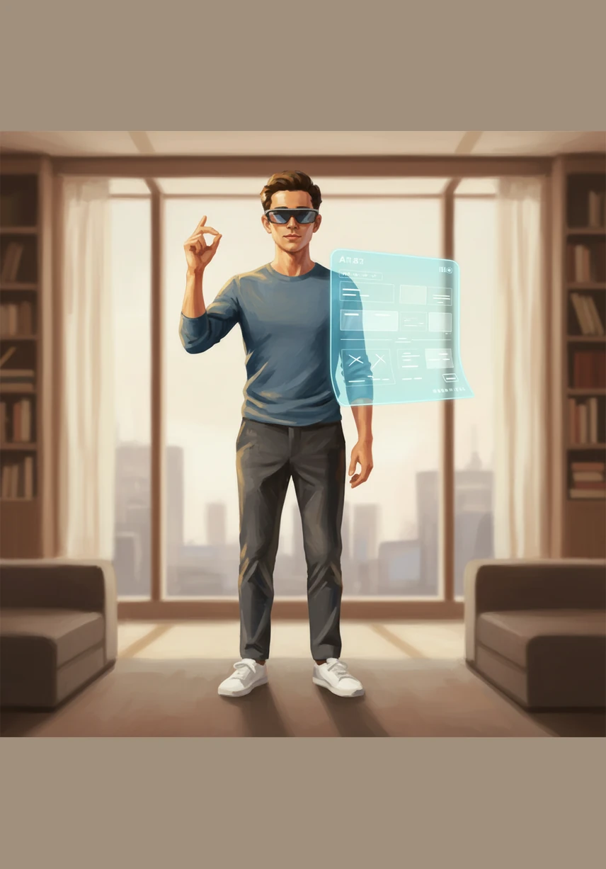 The small pin smoothly expands outward in a graceful animation, transforming into a clean, rectangular AR sticky note. The note appears to be physically attached to the speaker's surface, displaying elegant UI fields and product details.