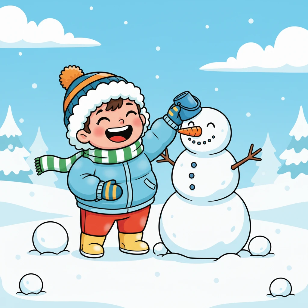 Аязхан үлкен қар домалақтарын жасап, көңілді, аздап қисық қар адамын тұрғызды. Ол қар адамға сәбіз мұрын мен бұтақ қолдар жасады. Аязхан оның басына кішкентай қалпақ кигізіп, күлкіге қарық болды.