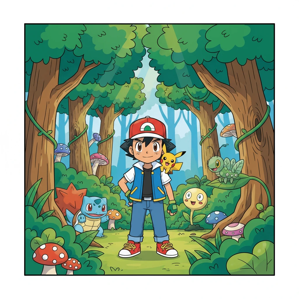 小智和皮卡丘开始了他们的旅程，他们一起穿过茂密的森林，遇到了各种各样的宝可梦。皮卡丘对新世界充满了好奇，总是睁大眼睛四处张望，对周围的一切都充满兴趣。