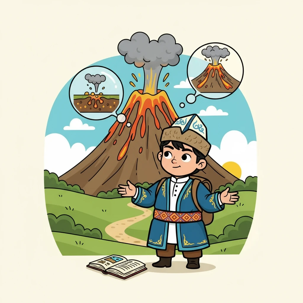 Самат кітаптан жанартаулардың жер астындағы магмадан пайда болатынын білді. Ол жанартаудың атқылауын елестете алмай, бұл құбылысты өз көзімен көргісі келді. Содан ол саяхатқа шығуды ойлады.