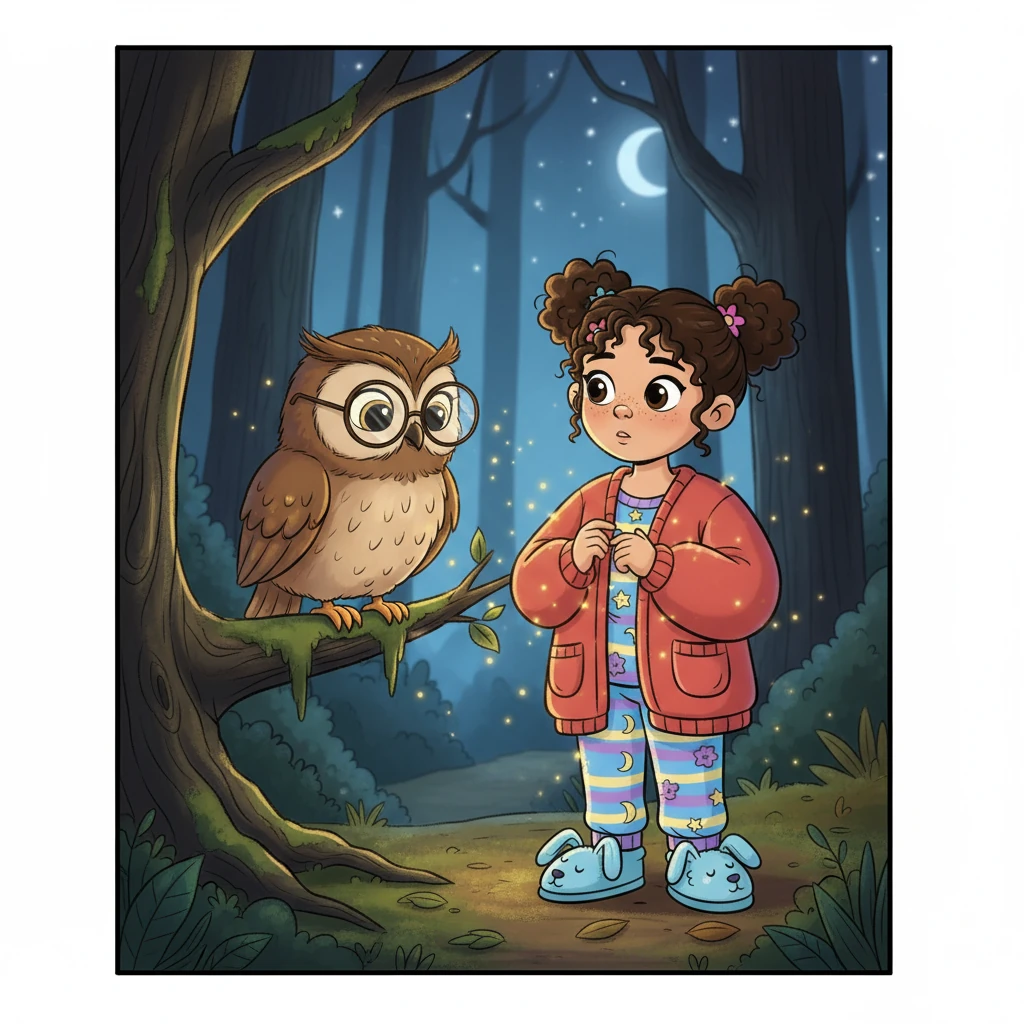 Poppy met a wise old owl with spectacles perched on its beak. The owl told her, "Dreams are where your heart finds its greatest adventures, little firefly." Poppy listened intently, her light shining a little brighter.