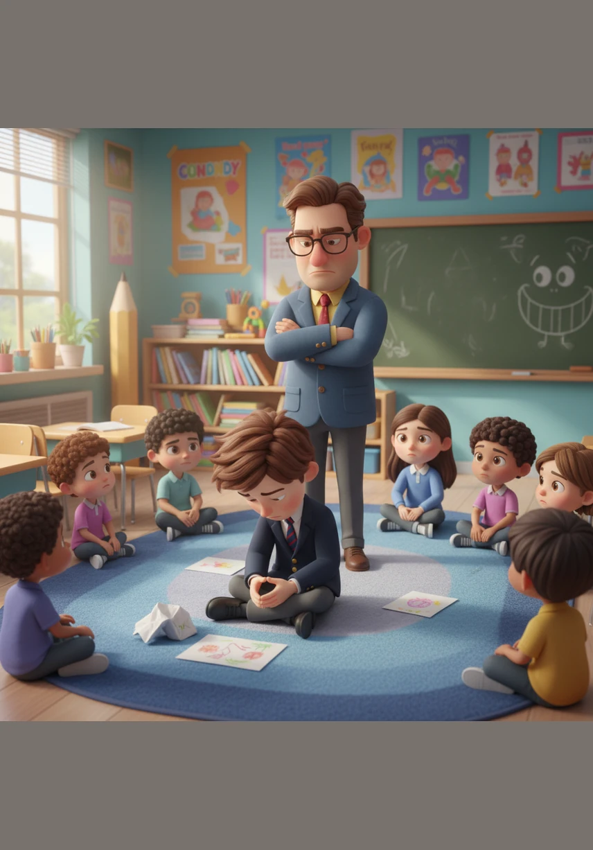 Mr. Miller stands over Leo’s shoulder, his brow furrowed with impatience as he points to a simple multiplication problem. He tells Leo that he just needs to pay more attention and work harder, unaware of the invisible wall blocking Leo's understanding.