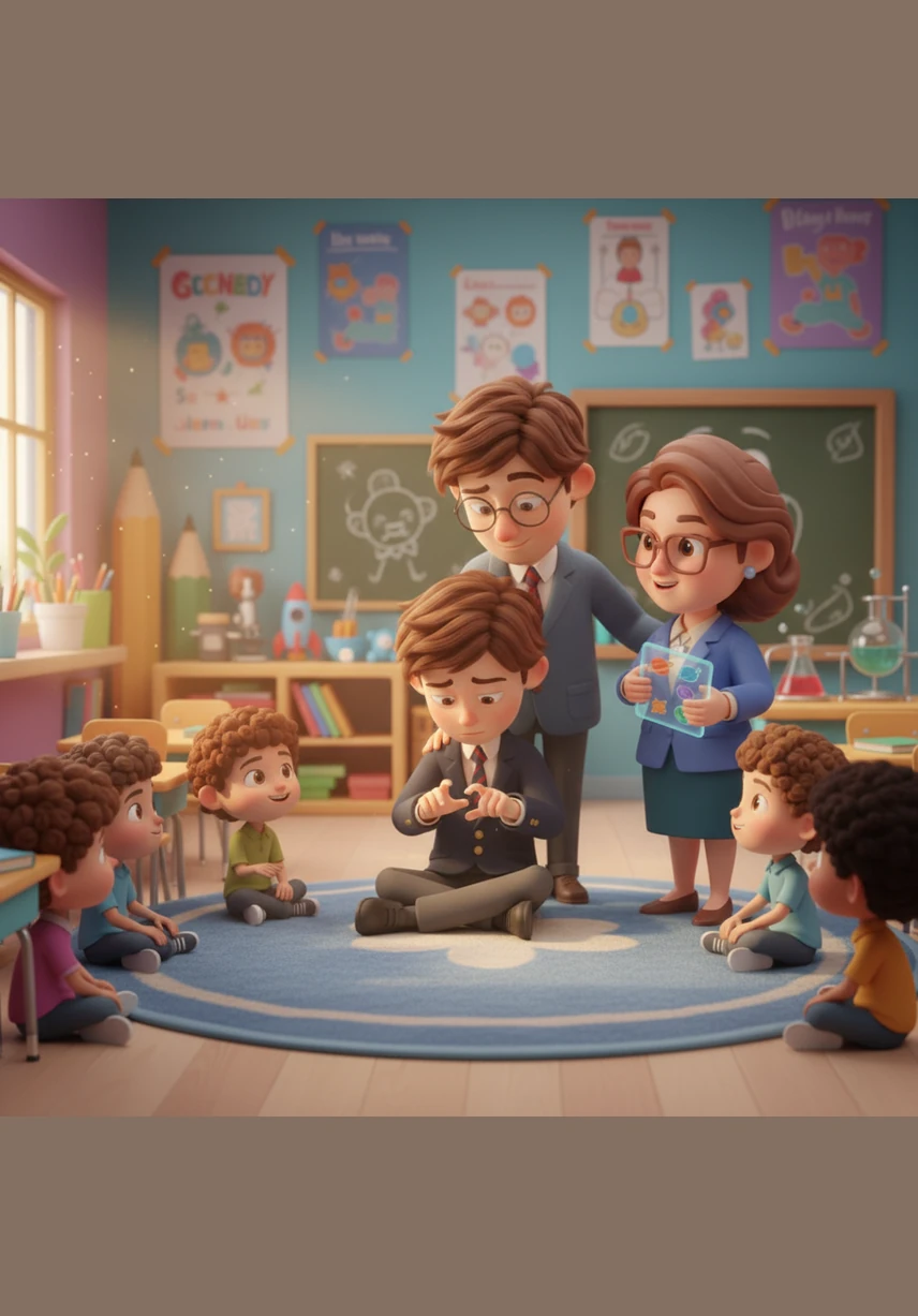 Mr. Miller listens intently as Ms. Aris describes the number sense deficit, realizing that his frustration was directed at a hurdle Leo couldn't jump without help. A look of realization washes over him as he thinks back to all the times Leo tried his best but failed.