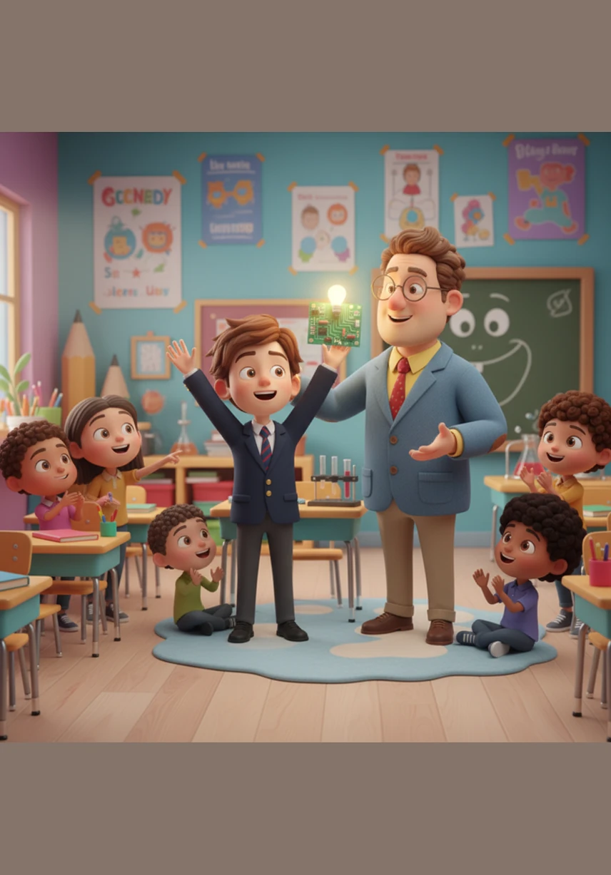 With the new tools and Mr. Miller’s newfound patience, Leo successfully solves a long division problem for the first time. The classroom feels brighter as Leo looks up, his eyes sparkling with a newfound confidence that he isn't broken or lazy.