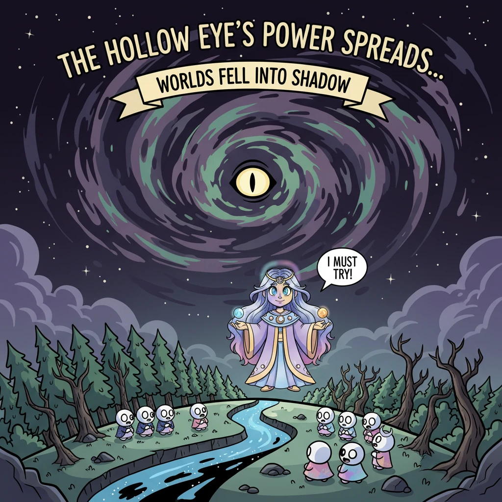 The Hollow Eye's power corrupted beautiful worlds, turning sparkling rivers into murky shadows and vibrant forests into desolate landscapes. Little be
