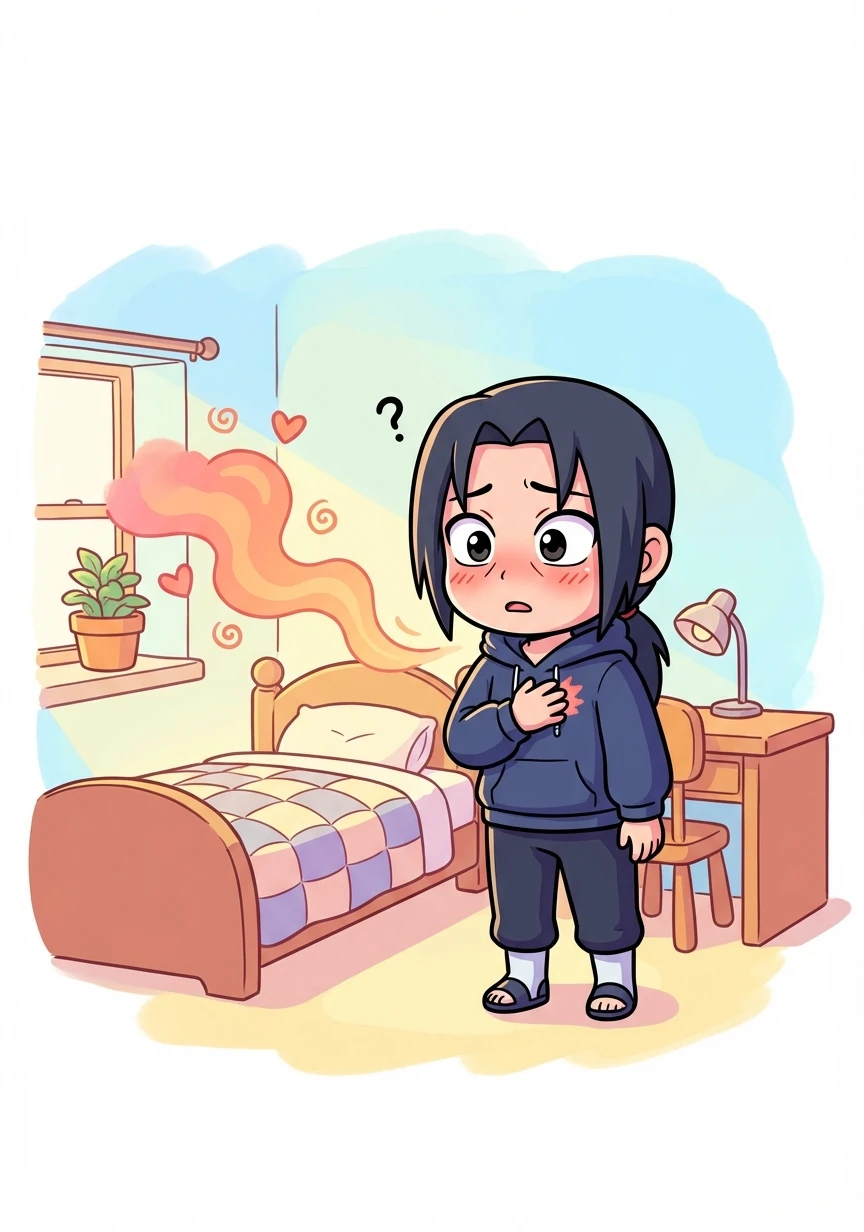 Itachi se encuentra en su habitación, sintiendo un calor inusual que lo consume. Su alfa interior está despertando, y el aroma dulce e irresistible de un omega lo invade por completo.