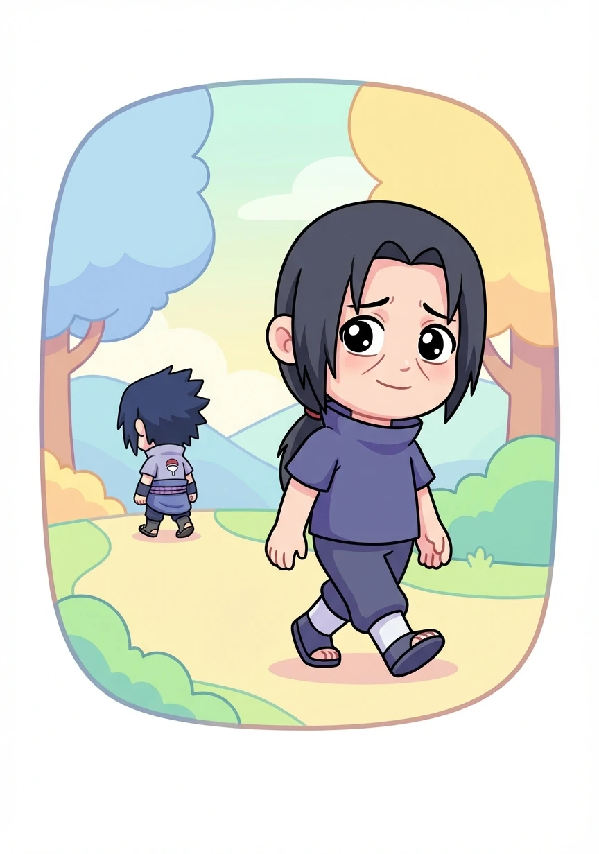 Itachi, finalmente, se aleja de Sasuke, con la mirada llena de arrepentimiento y amor. Debe proteger a su hermano, sin importar el costo.