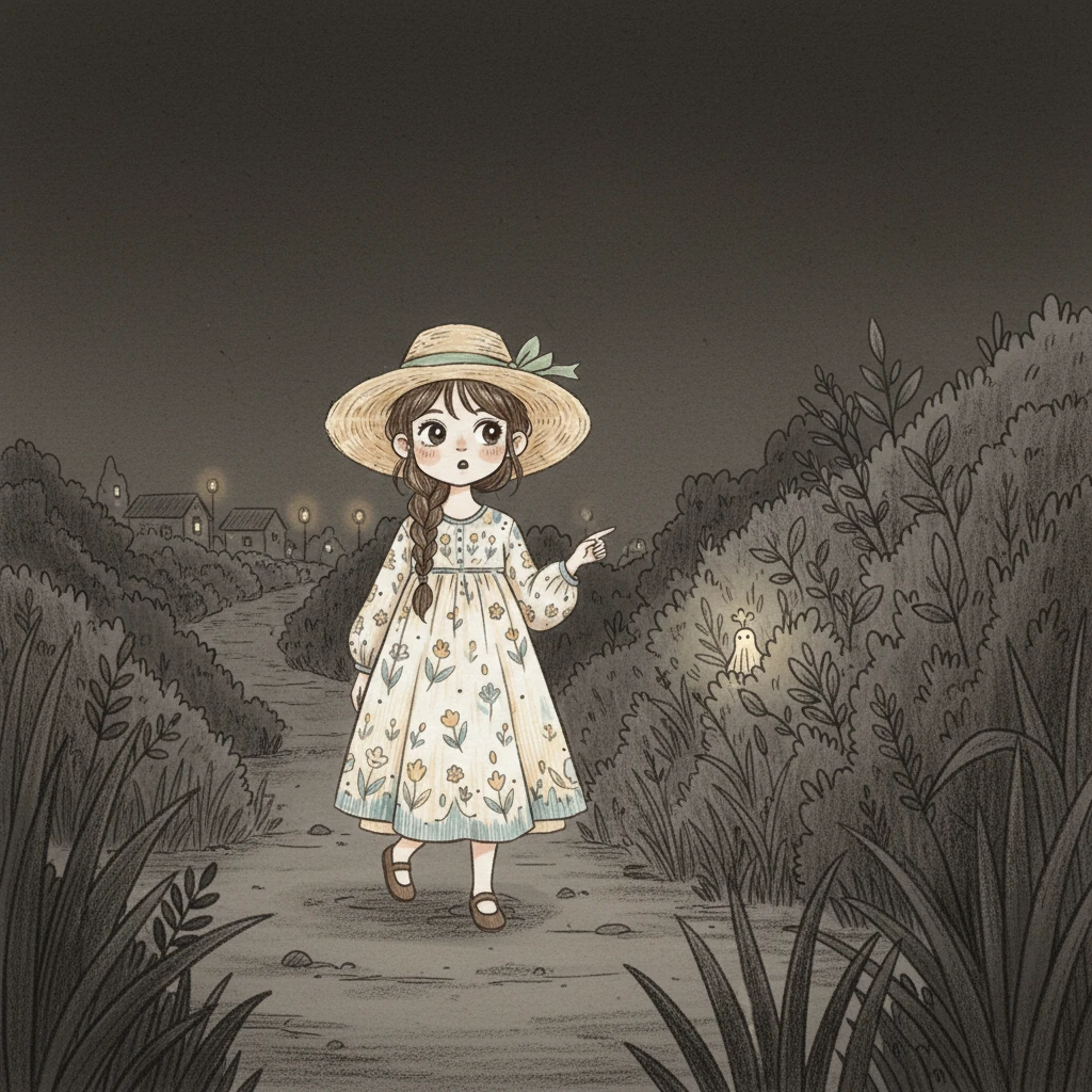 Suatu malam, saat Laras sedang berjalan pulang, matanya menangkap sesuatu yang aneh. Sebuah titik cahaya redup berkedip-kedip di antara semak belukar, berbeda dari lampu minyak desa yang biasa. Cahaya itu tampak kesepian, hampir seperti napas terakhir.