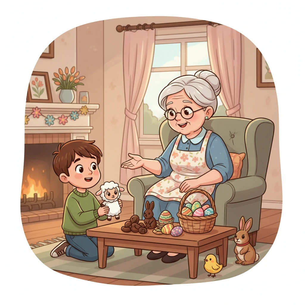 Samuel, um menino curioso, observava a preparação da Páscoa em sua casa. Ele se perguntava sobre o significado de tudo aquilo: os ovos coloridos, os coelhos de chocolate, e a importância do cordeiro. Sua avó, com um sorriso gentil, começou a lhe contar a história.