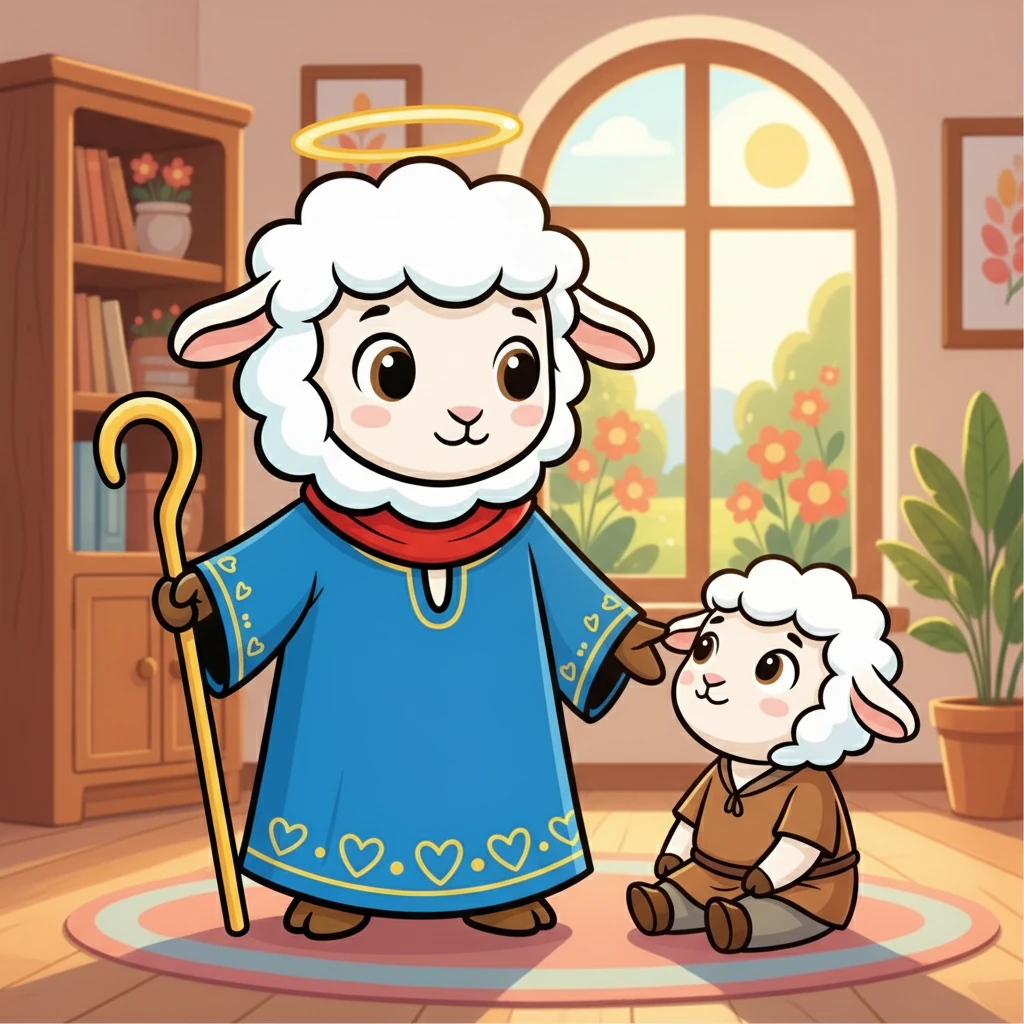 A avó de Samuel explicou que a Páscoa celebra a ressurreição de Jesus, o Cordeiro de Deus. Ela mostrou a Samuel um desenho de Jesus, com um olhar de amor e paz. Samuel sentiu uma profunda curiosidade e vontade de entender mais sobre essa história.