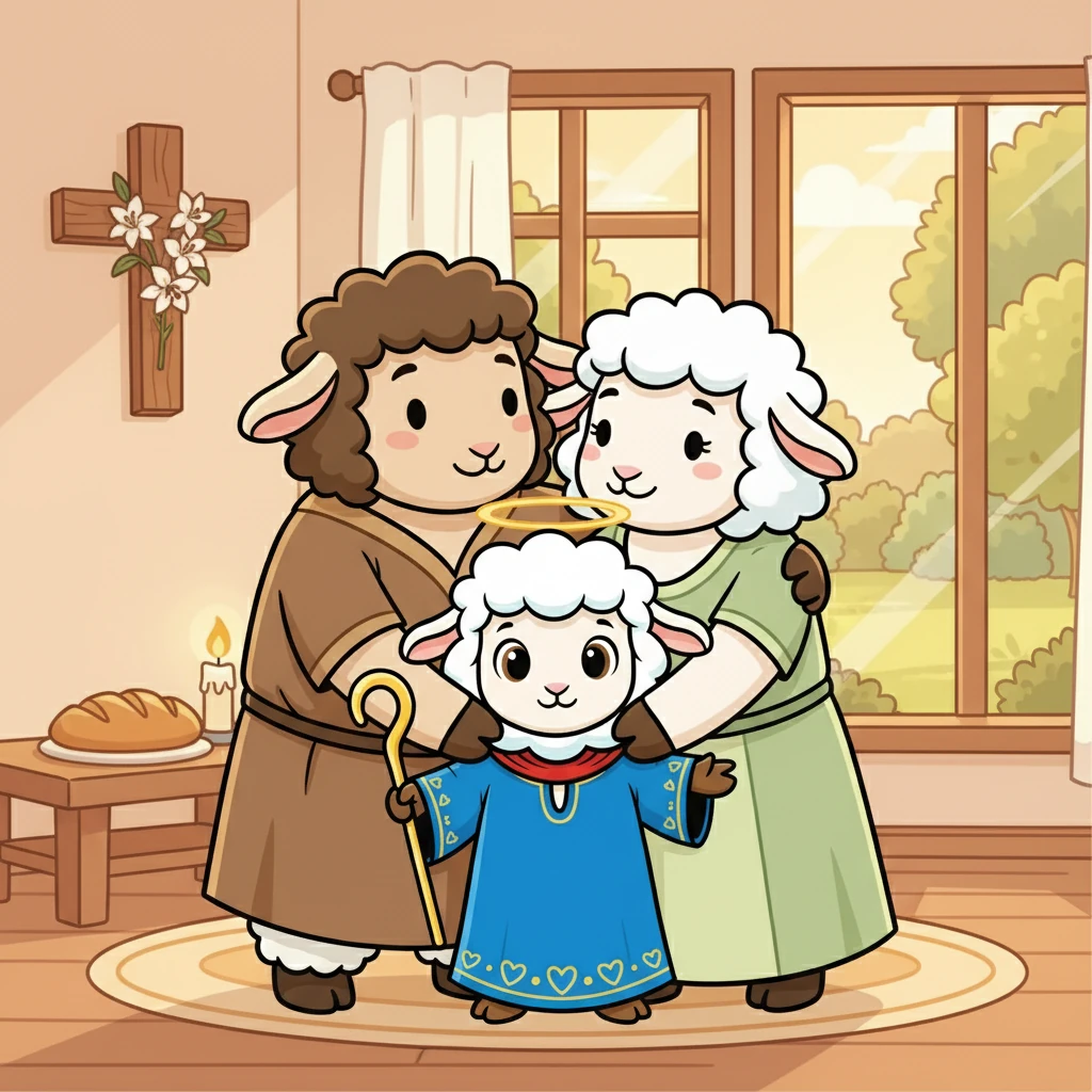 Samuel agora sabia que a Páscoa não é só sobre doces e coelhos, mas sobre o amor e a esperança que Jesus trouxe ao mundo. Ele abraçou seus pais, sentindo a felicidade de fazer parte de uma família que celebra o amor e a fé em cada dia.