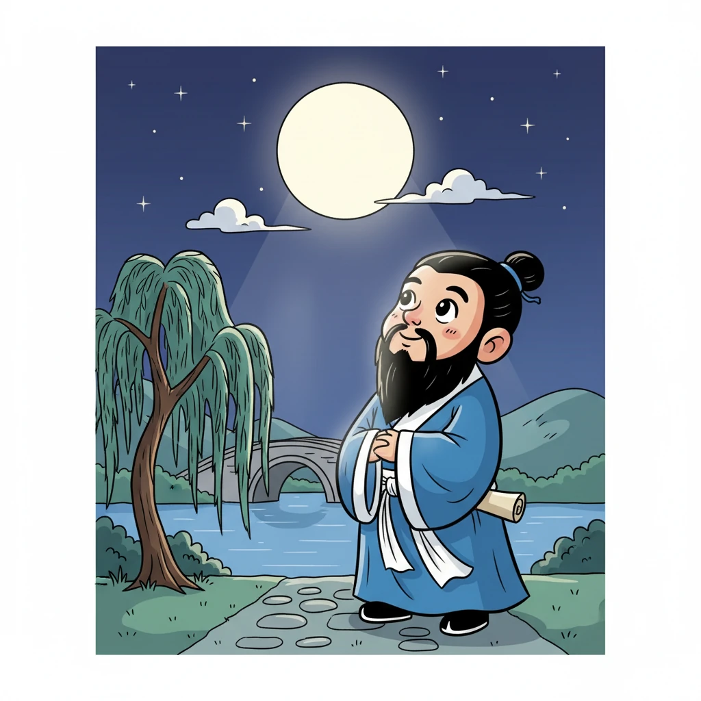 李白停下脚步，抬头望向天空，月光洒在他身上，仿佛为他披上了一层银色的外衣。他深吸一口气，感受着这静谧的夜，心中的思念更加浓烈。