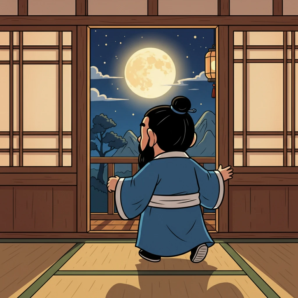 最终，李白收回目光，慢慢走回屋内。他知道，无论身在何方，故乡的月光，故乡的亲人，永远是他心中最温暖的牵挂。窗外的月光依旧，伴随着他进入梦乡。