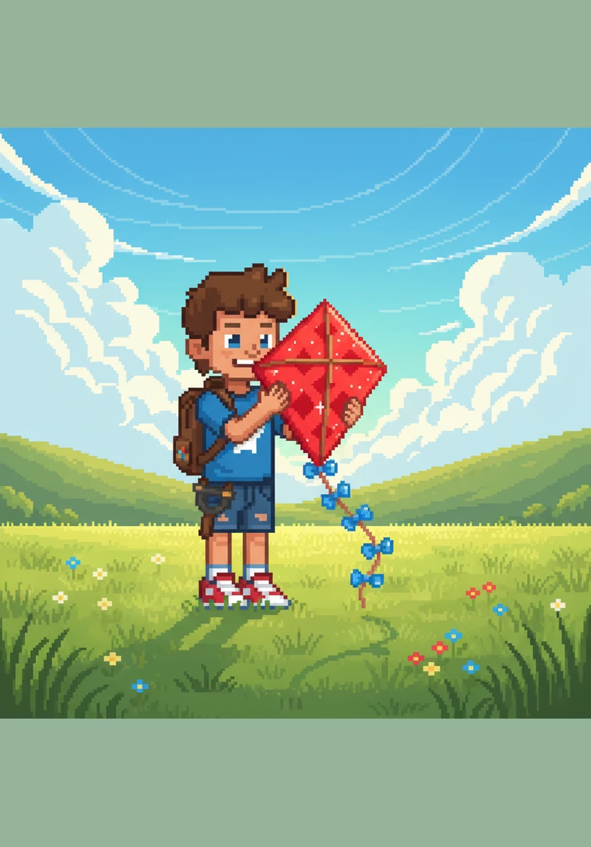 Ben held his favorite kite tightly, its bright red diamonds shimmering in the morning sun. He had spent all week preparing for the perfect windy day to take it to the meadows.