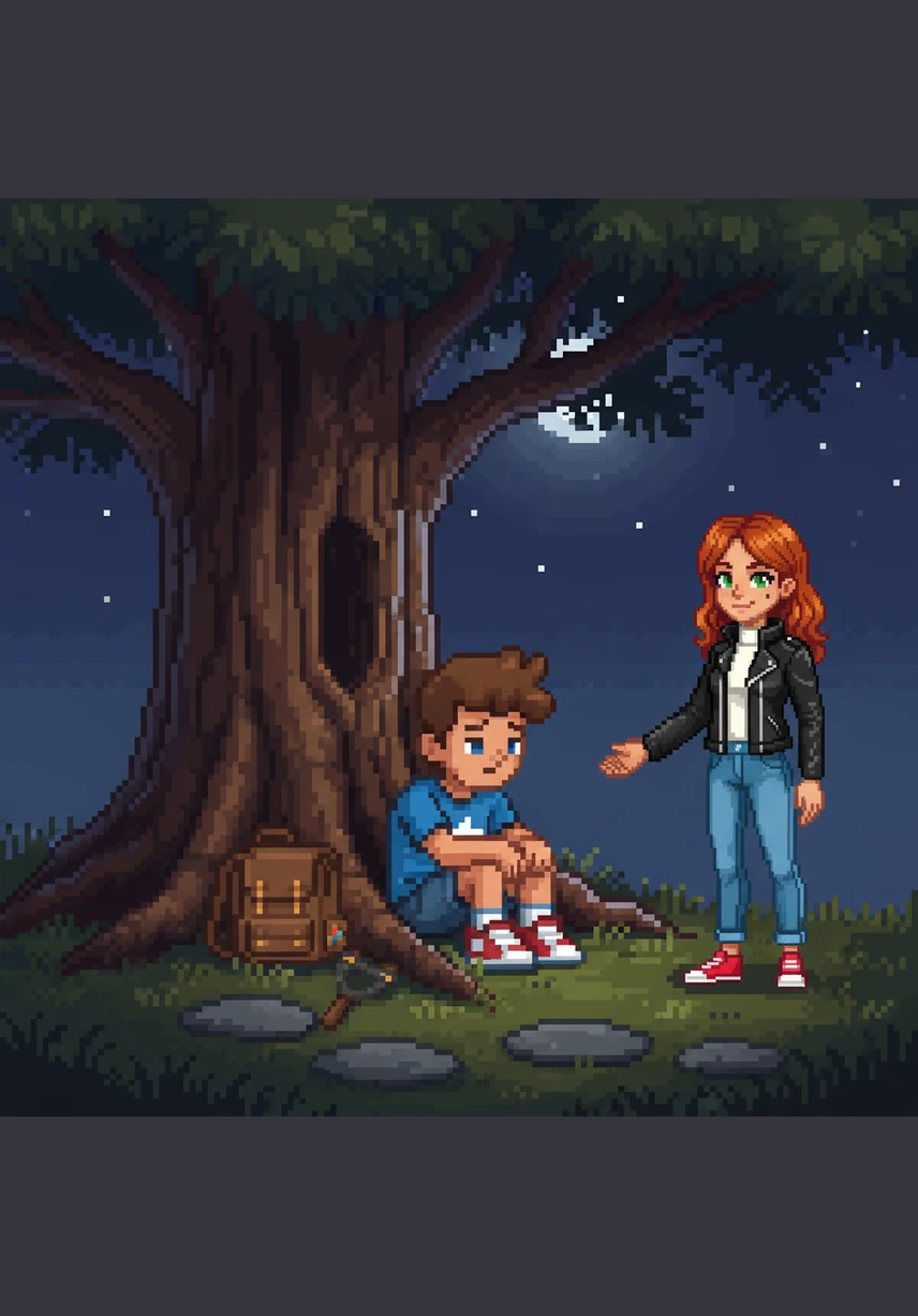 Ben stood at the base of the giant tree, looking up at his trapped kite with a heavy heart. He tried to reach for it, but the branches were far too high for him to touch, and he felt a tear come to his eye.