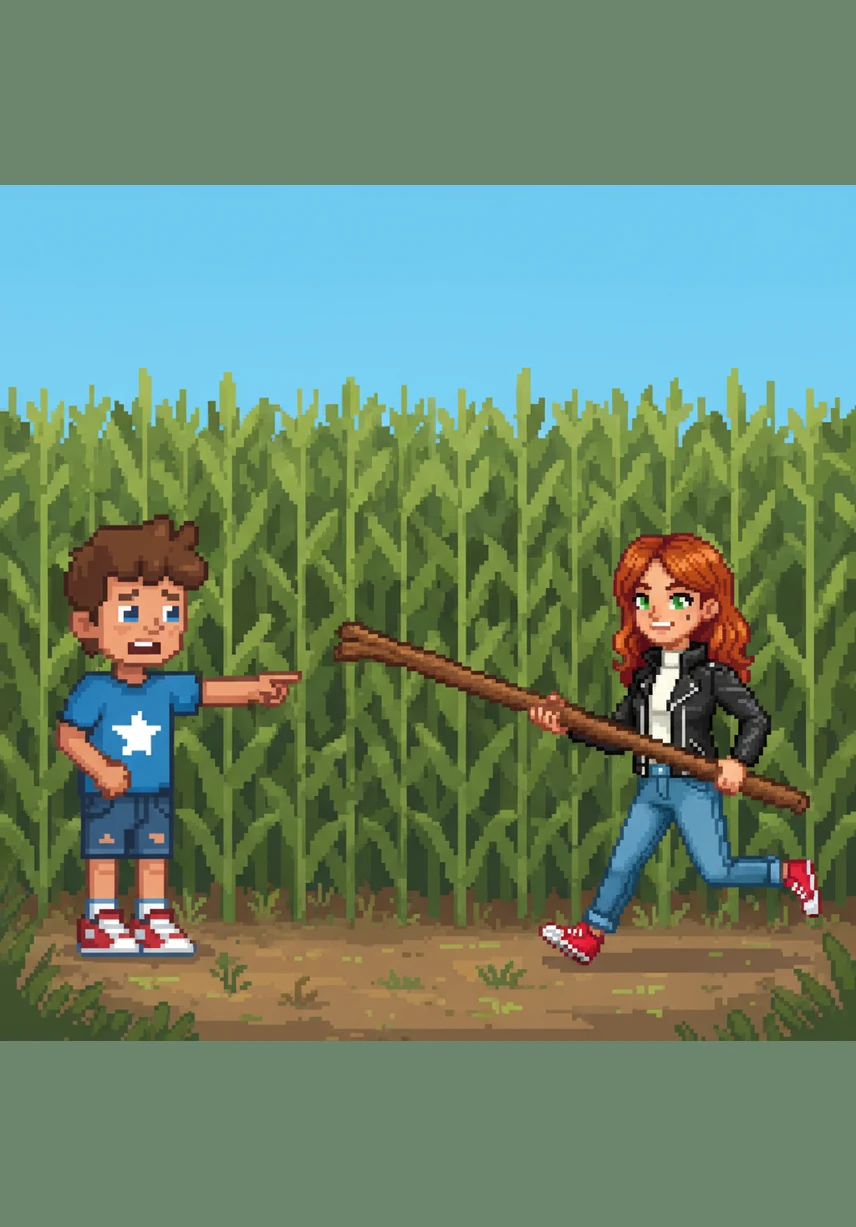 His friend Ana noticed him from across the field and came running over to help. She searched the ground until she found a very long, sturdy stick that could reach into the thick leaves.