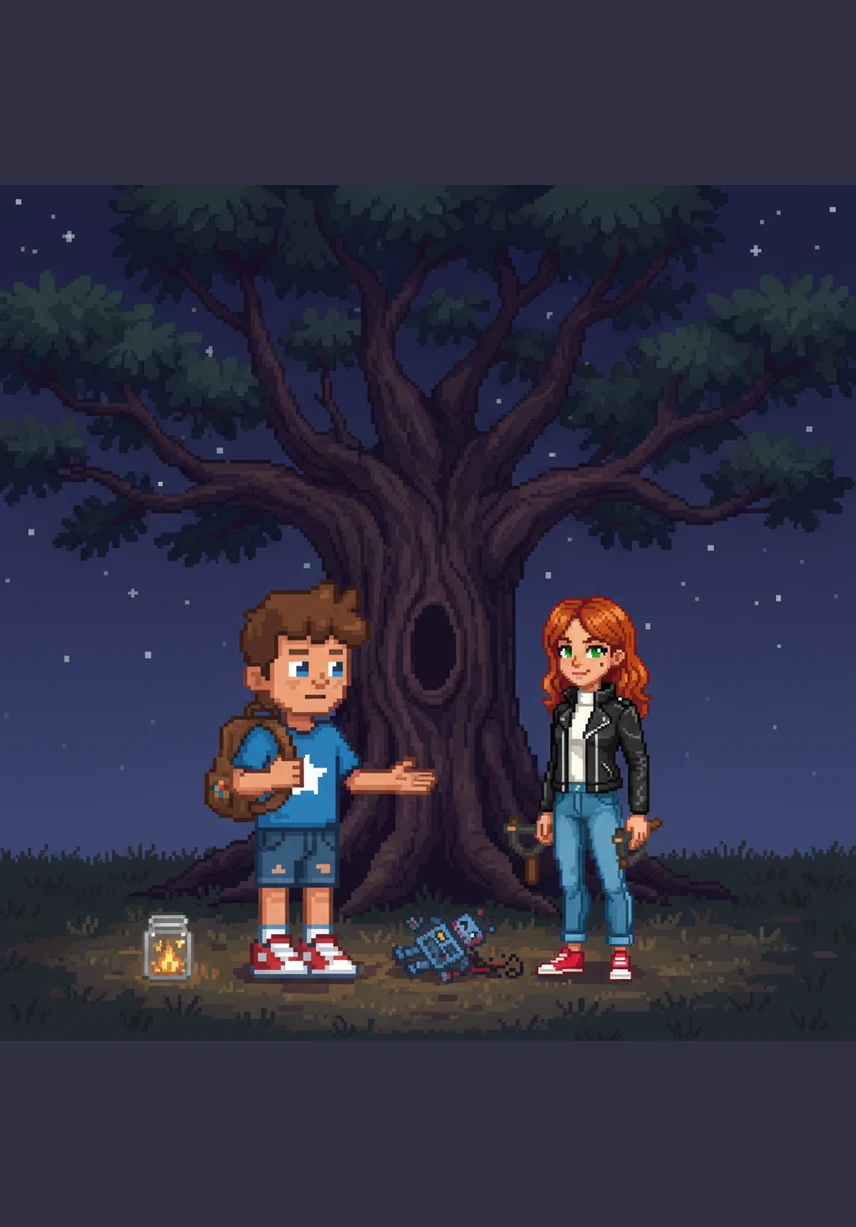 Together, they carefully poked at the branches, guiding the kite through the wooden maze. After several careful tries, the kite finally broke free and floated gently down into their waiting hands.