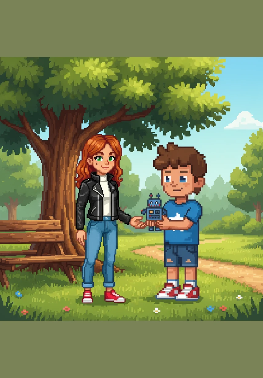 They sat on the soft grass to examine a small tear in the kite's wing. Using some tape and string from Ana's pocket, they worked side-by-side to mend the damage until the kite was strong again.