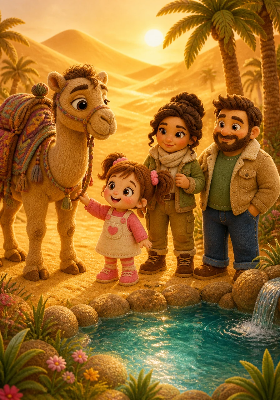 The kite then whisked them to a golden desert where the sands sparkled like dust from the sun. A friendly camel led them to a refreshing oasis, teaching Lina that nature always provides for us when we treat it with respect and gratitude.