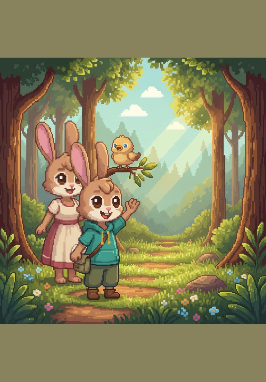 Un beau matin, animé par une grande curiosité, Léo décide de partir explorer la vaste forêt tout seul pour la première fois. Il salue tendrement sa maman et s'élance avec enthousiasme sur les sentiers parsemés de rosée.