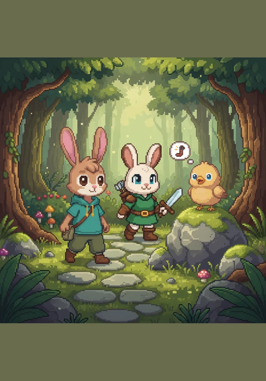 Soudain, un petit cri de détresse vient interrompre sa promenade : il entend un oiseau qui pleure tristement. Léo s'arrête net et dresse ses grandes oreilles pour localiser l'endroit d'où vient ce son déchirant.