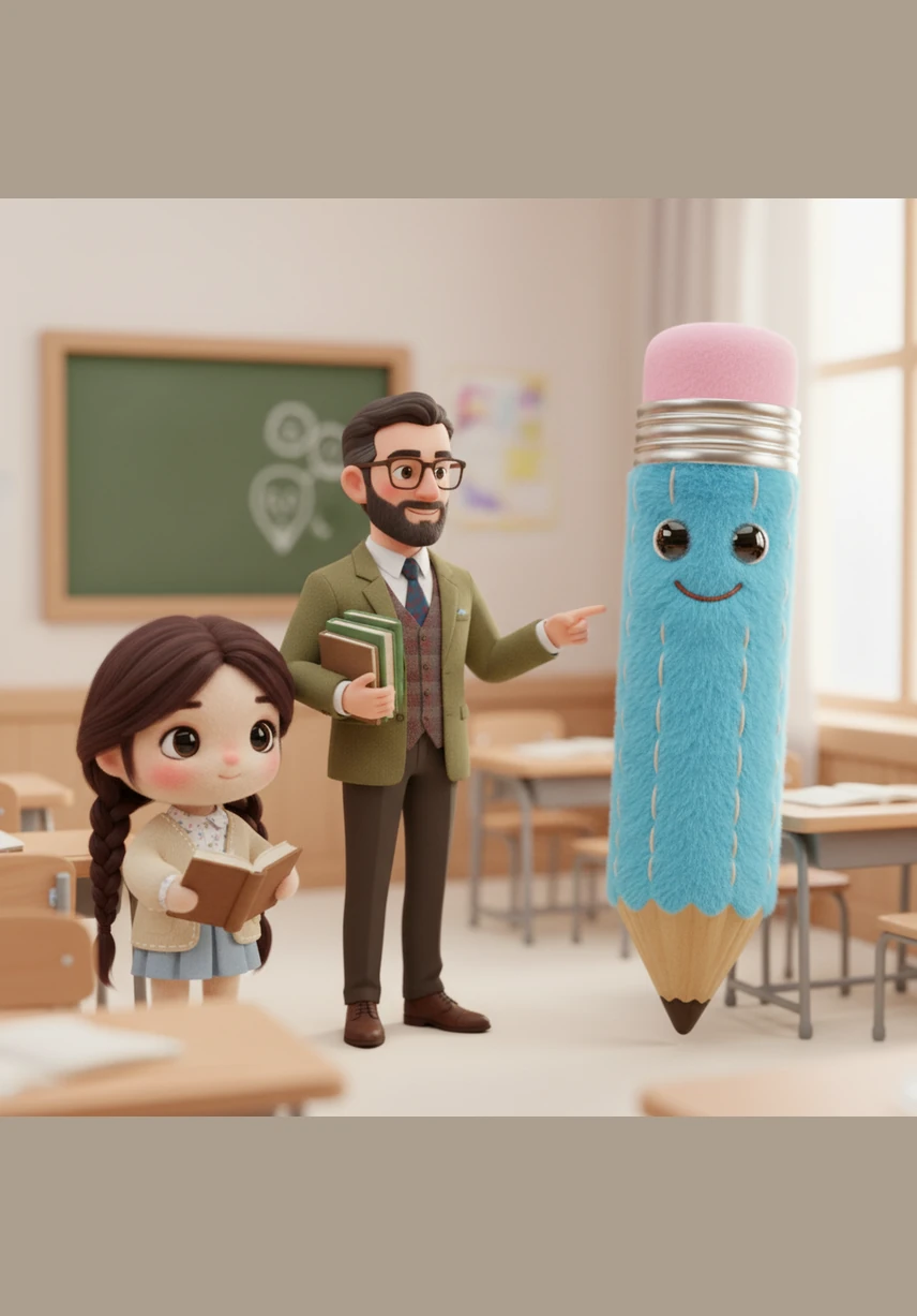 Mavi points to its own wooden body, explaining that machines in a factory created it through technology. The children realize that even simple objects are the result of incredible human invention.