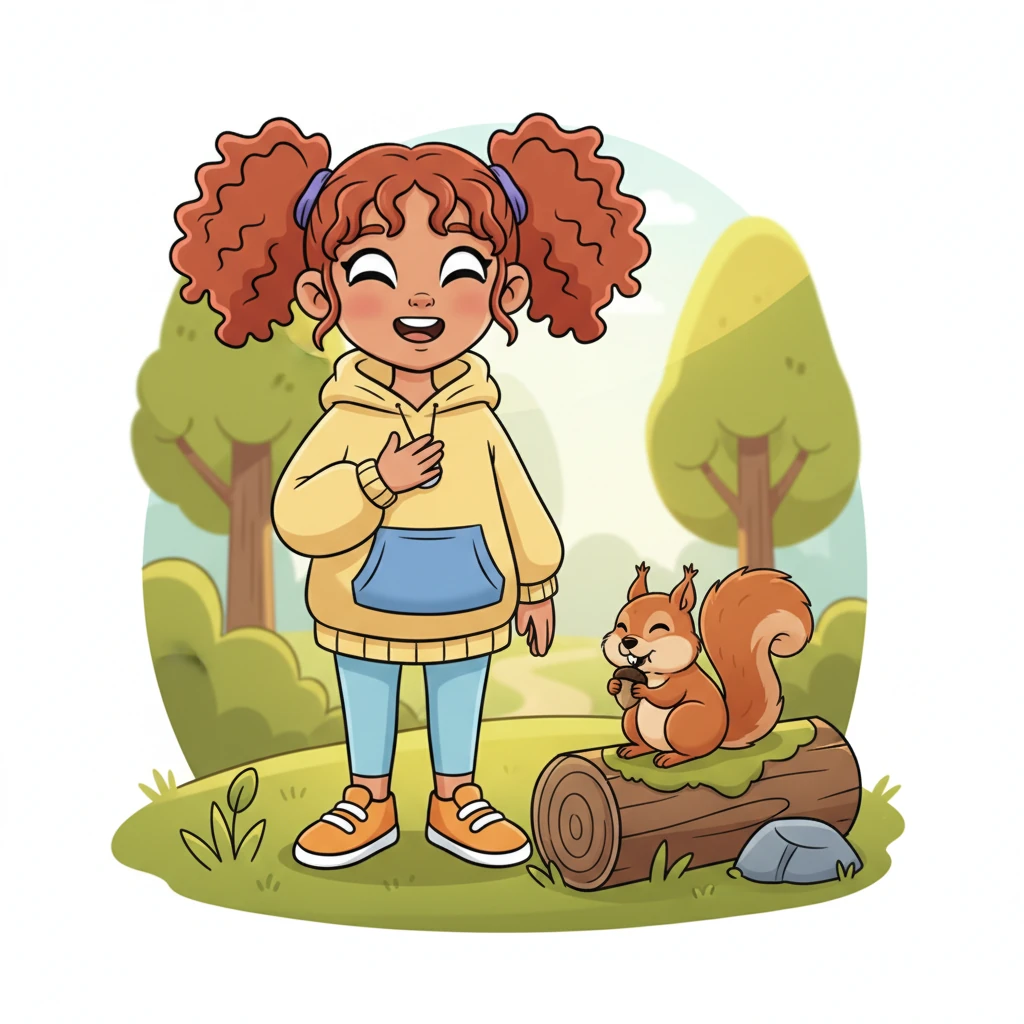 Seeing the squirrel's happy munching made a warm, bubbly feeling spread through Pip's chest. Pip's smile grew wide, feeling so good to have helped. It was like sunshine filling Pip's heart.