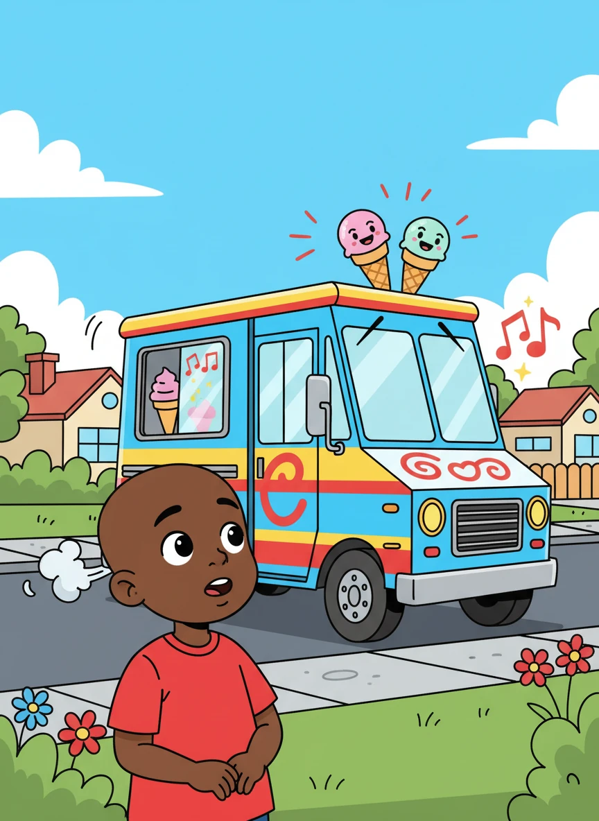 A delightful ice cream truck was parked on the side of the road, its cheerful music filling the air. Aidan's mouth watered as he imagined the sweet treat. He made a mental note to ask his mom if he could get one later.