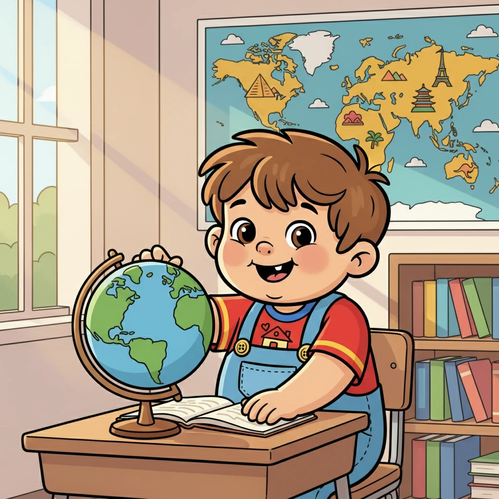 В школе Миша любил урок географии. Он представлял себе далекие страны и новые открытия. Его глаза горели от любопытства.