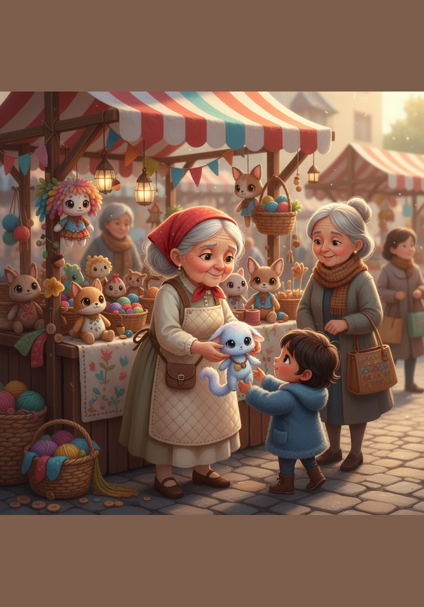 Marisol stands at her vibrant market stall, her clothes shimmering like spun sunlight as she greets the townspeople with a radiant smile. Everyone calls her Mother Gold because she seems to turn every hardship into a blessing for those around her, radiating a warmth that draws everyone in.